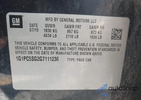 2016 Chevrolet Cruze Limited Ls Auto из США, поврежденный, VIN 1G1PC5SG2G7111236